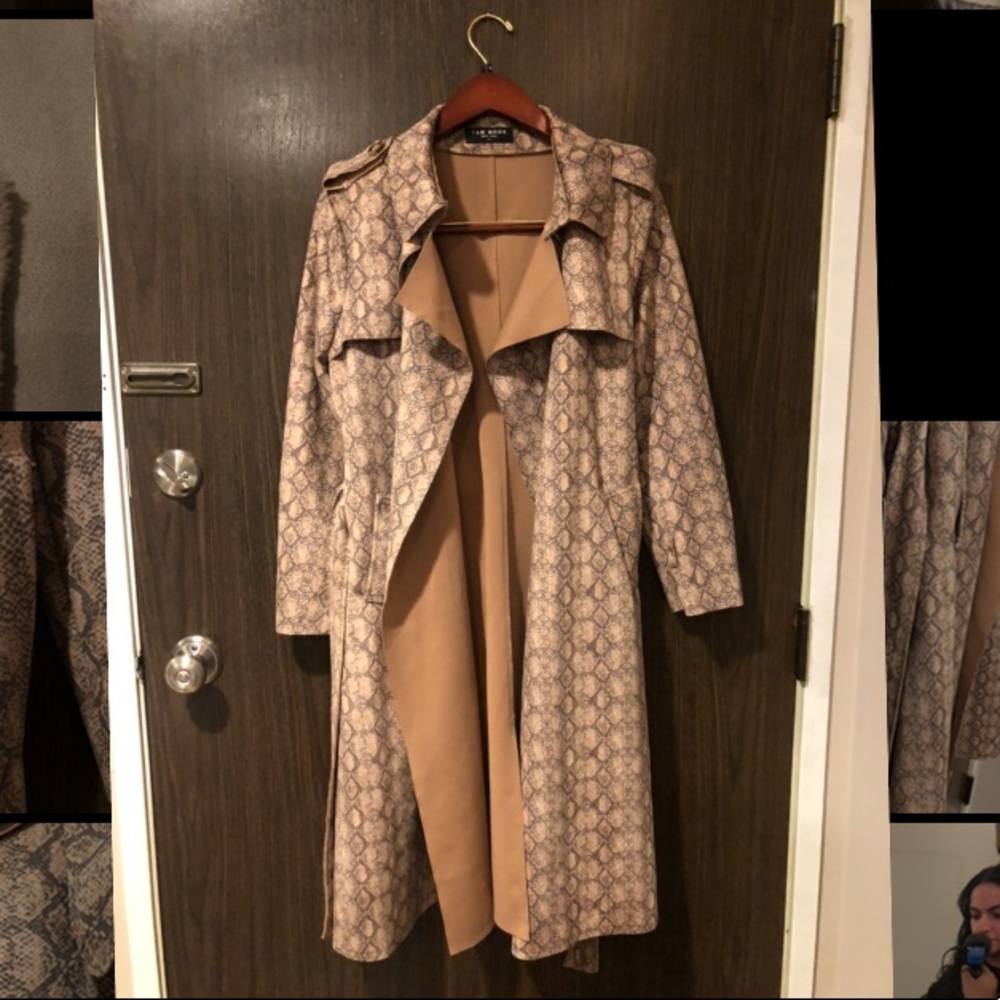 Faux Suede Trench Coat - Snake skin print